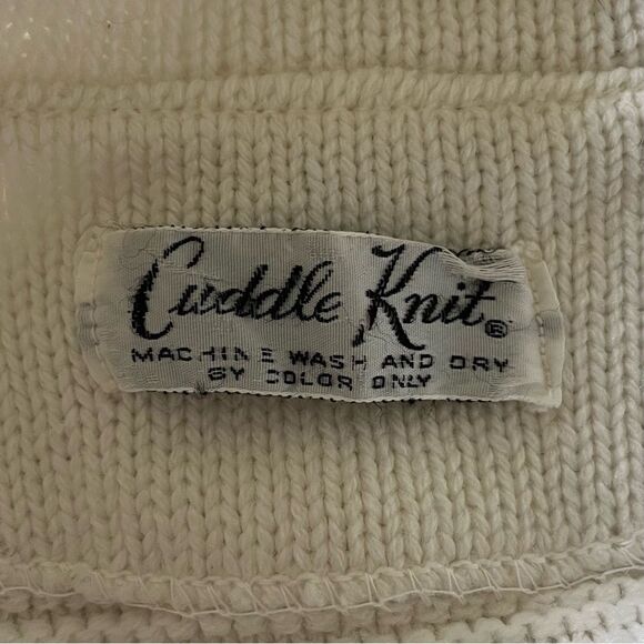 Cuddle Knit Vintage Sweater Coat Long Open Collared Cardigan Ivory Medium Large - Picture 5 of 6